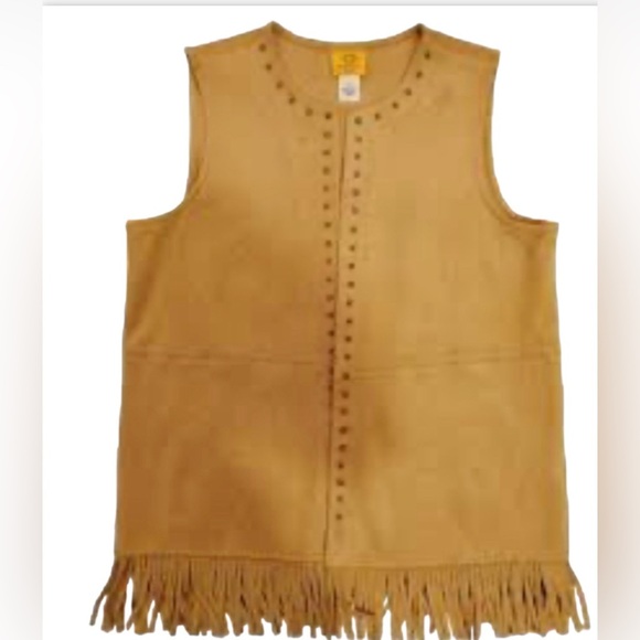Ruby Rd Suede Fringe Studded tunic Women Brown Faux Open Front Western Regular L - Picture 2 of 16